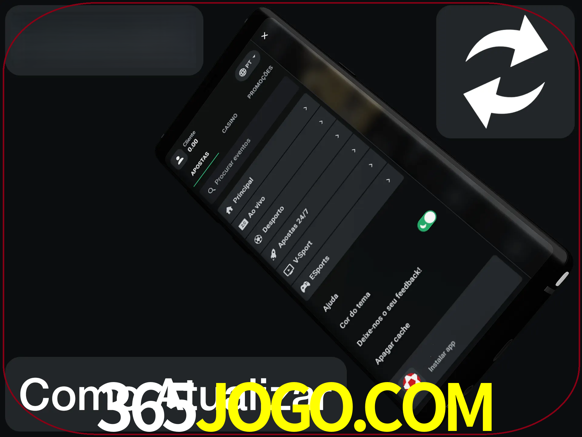 O aplicativo é atualizado automaticamente quando você faz o login.