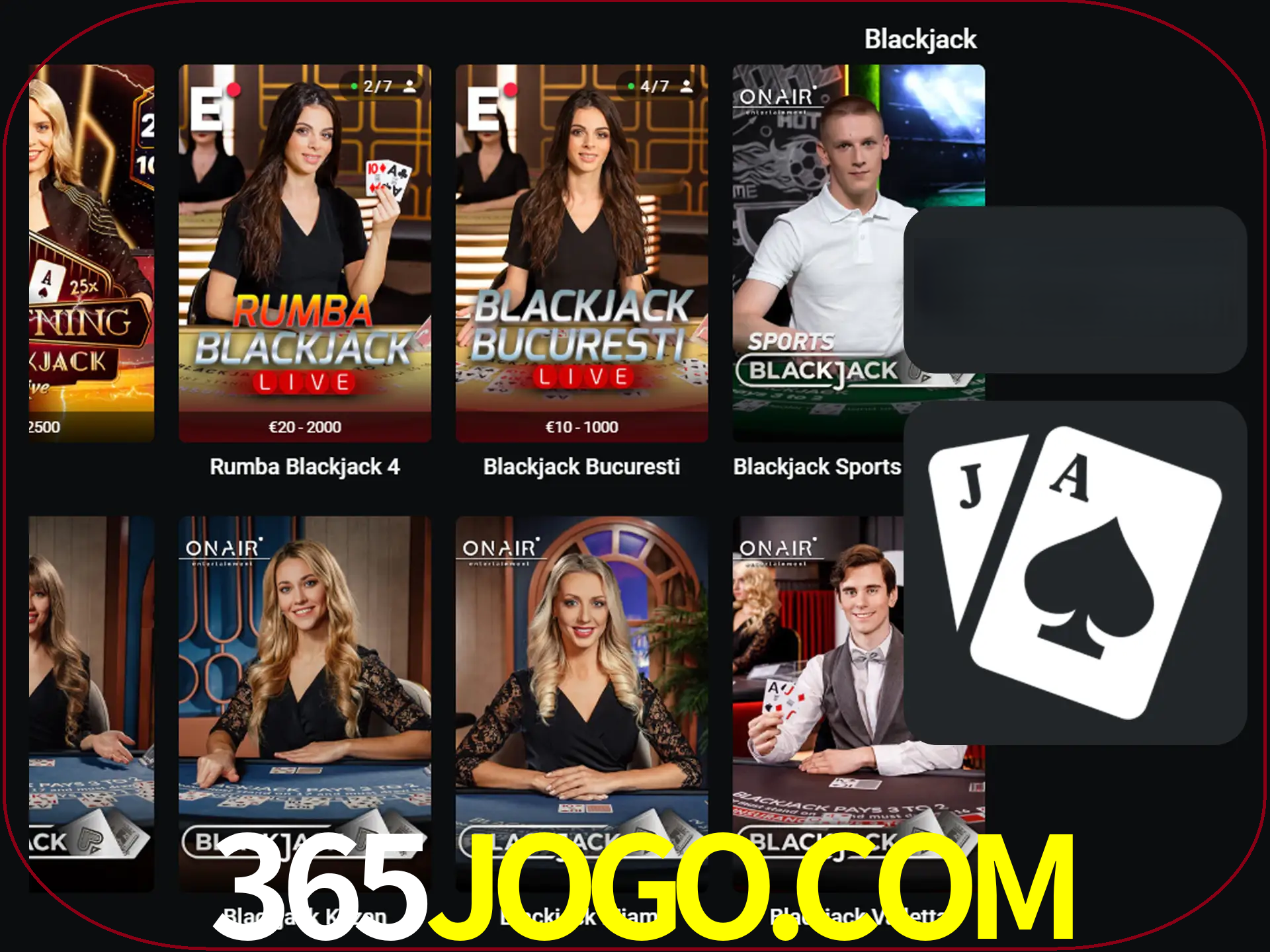 Escolha uma mesa completa de jogadores de blackjack.
